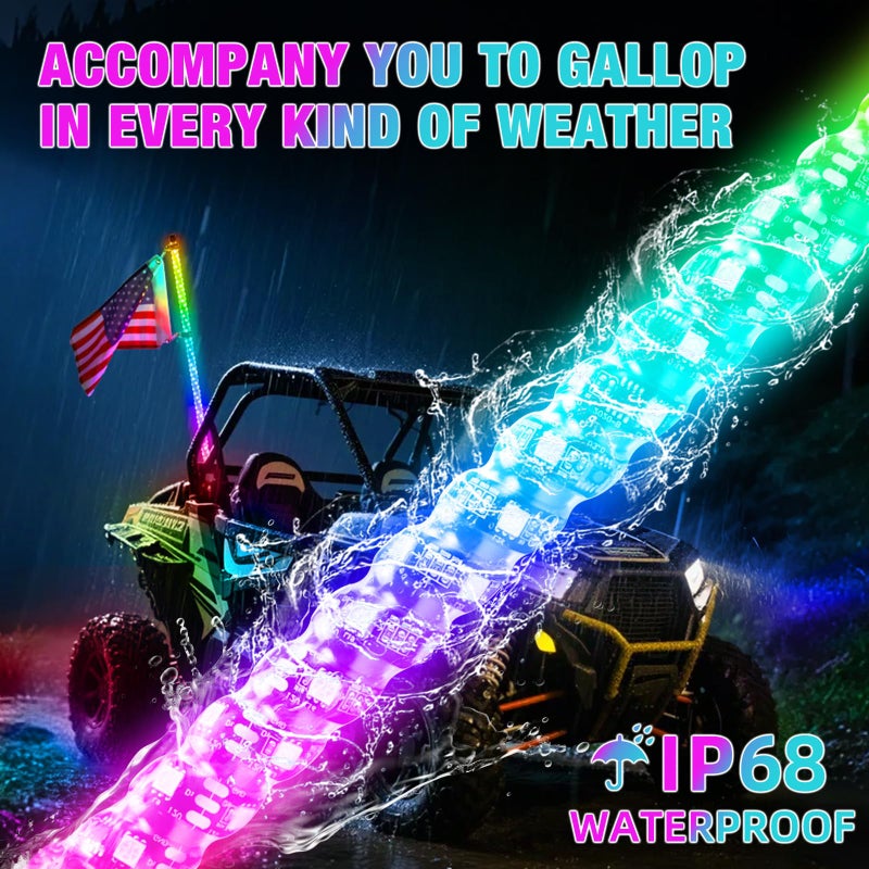 Beatto بيتو 2PCS 5FT(1.5M) جهاز تحكم عن بعد RF أضواء LED RGB مع أضواء هوائي LED متغيرة الألوان للسيارات خارج الطريق ATV UTV RZR جيب شاحنات الكثبان. - Image 4